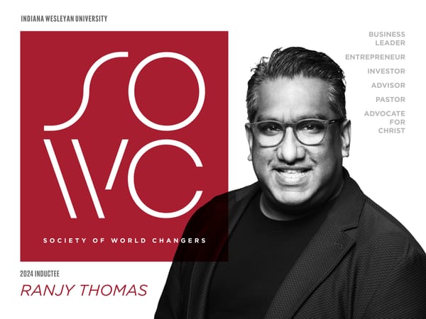 Ranjy Thomas Inducted into Indiana Wesleyan University's Society of World Changers